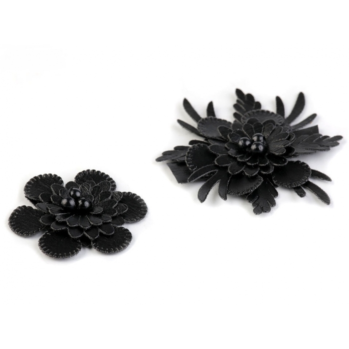Textilní 3D květ černý mix (2ks)